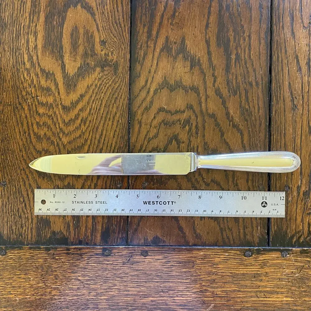 Christofle Perles Carving Knife Silverplate France 13in Serving Beaded
